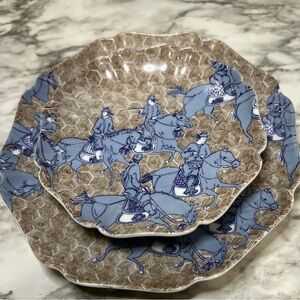 FITZ & FLOYD | Samurai Horseman Blue and Brown Decorative Plates